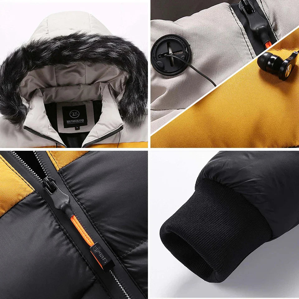 Winterjacke mit Kapuze und Kunstfell, Reißverschluss-Details, verstellbarem Kordelzug und elastischen Bündchen. Stilvolle, warme Outdoor-Bekleidung.