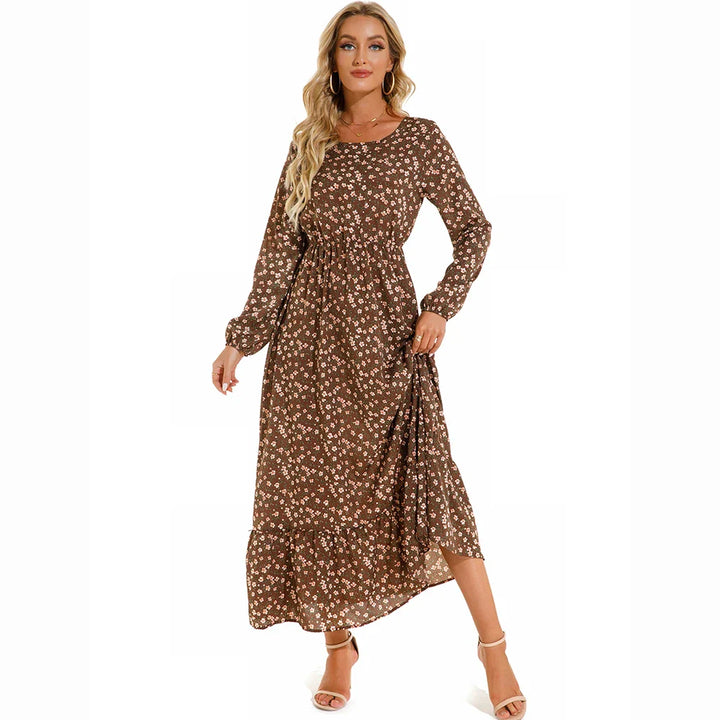 Maxikleid für Damen - Elegante Sommerkleid mit Blumenmuster und langen Ärmeln