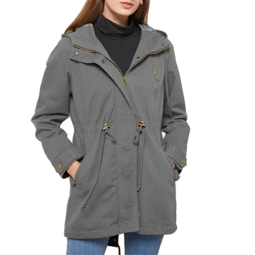 Regenjacke für den Herbst -  Wasserfeste Lange Übergangsjacke mit Kapuze für Damen