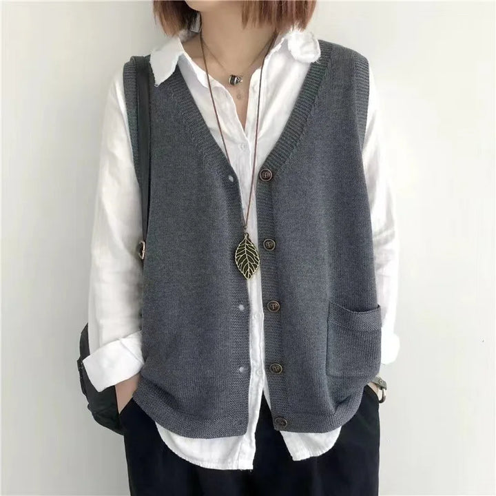 Strickweste für den Herbst - Vintage Ärmellose Strickweste mit V-Ausschnitt für Damen