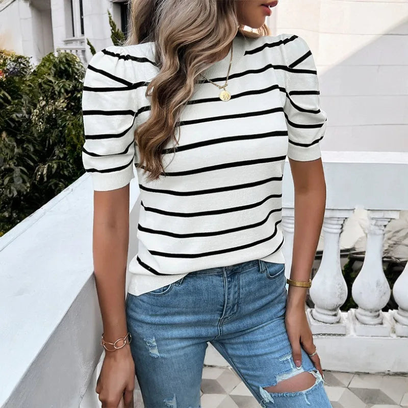 Mila T-shirt - Langarmshirt mit Puffärmeln und Streifen
