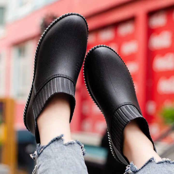 Regenstiefel für den Herbst - Wasserdichte Bequeme Ankle Gummistiefel mit Strick-Bund für Damen