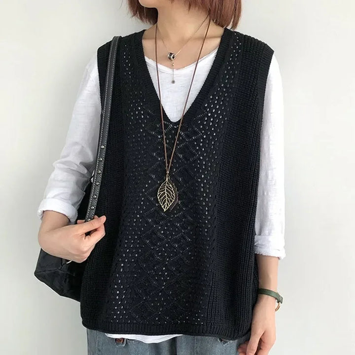 Pullunder für den Herbst - Ärmellose Lange Strickpullover mit V-Ausschnitt für Damen
