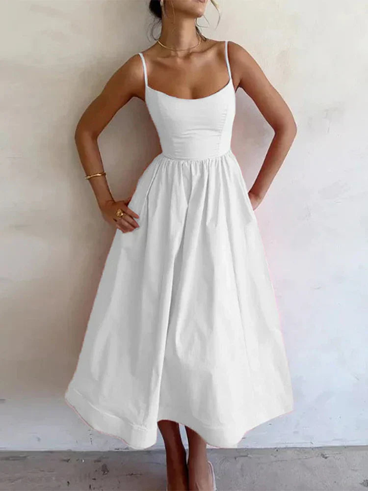 Olivia Sommerkleid | Elegantes Hochzeitsgast Kleid mit Spaghettiträgern