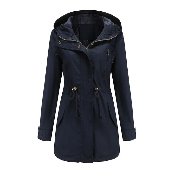 Regenjacke für den Herbst -  Wasserfeste Lange Übergangsjacke mit Kapuze für Damen