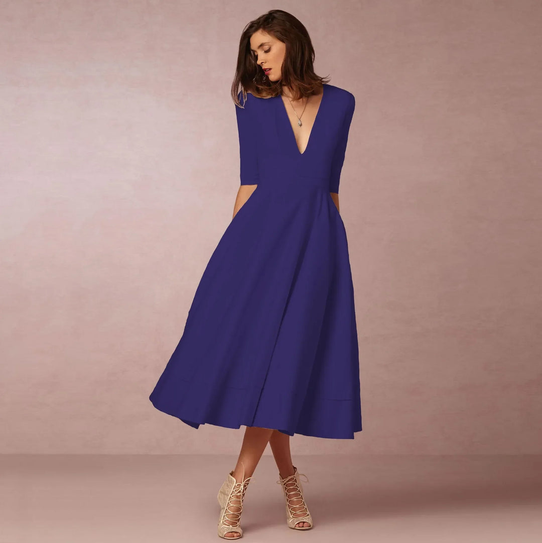 Abendkleid für Damen - Elegantes Midikleid mit V-Ausschnitt