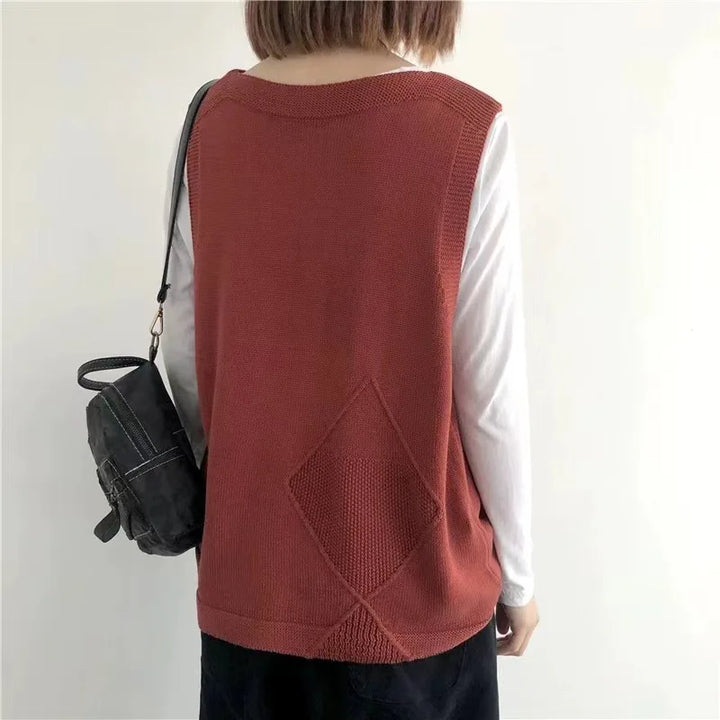 Strickweste für den Herbst - Vintage Ärmellose Strickweste mit V-Ausschnitt für Damen