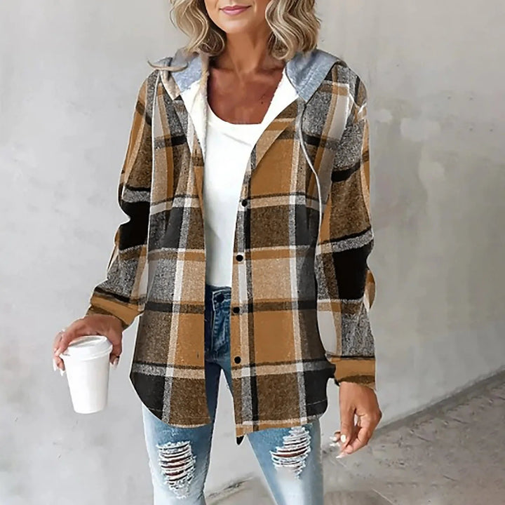 Flanellhemd für Herbst & Winter - Karierte Bluse mit Kapuze und Brusttaschen für Damen