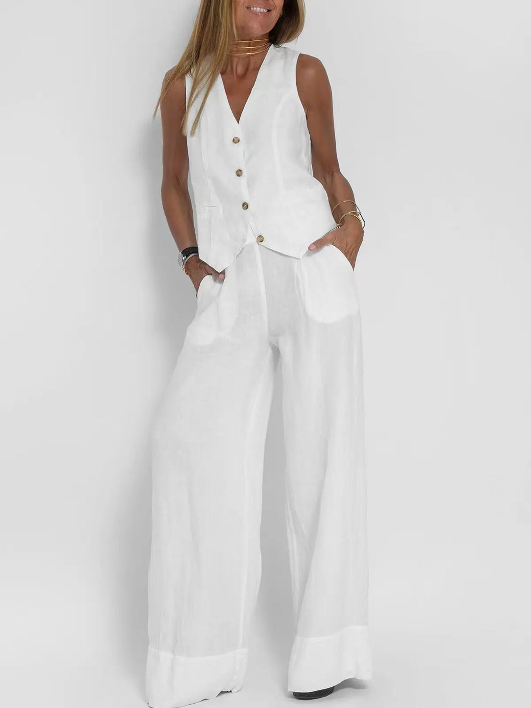 Zweiteiler für Damen - Twin Set mit Weste und Palazzo Hose für Sommer