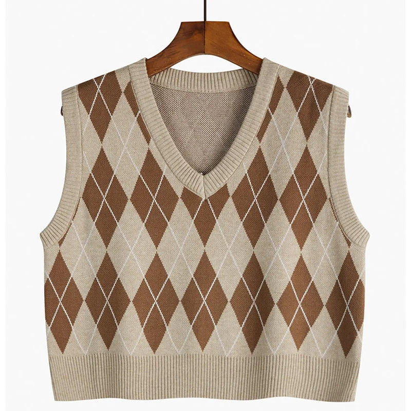 Pullunder für den Herbst - Vintage Kürze Strickpullover mit V-Ausschnitt für Damen