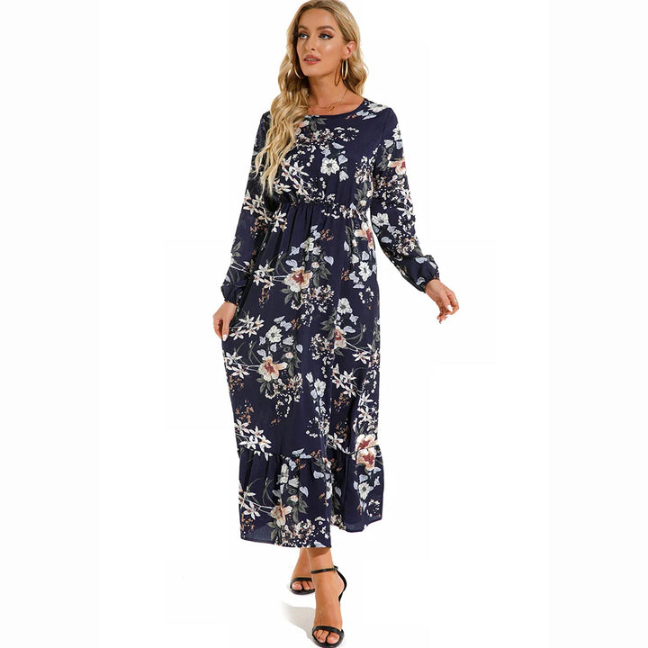 Maxikleid für Damen - Elegante Sommerkleid mit Blumenmuster und langen Ärmeln