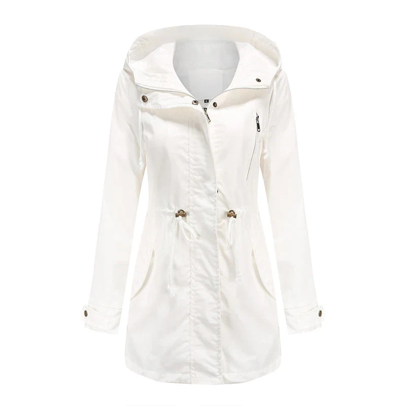 Regenjacke für den Herbst -  Wasserfeste Lange Übergangsjacke mit Kapuze für Damen