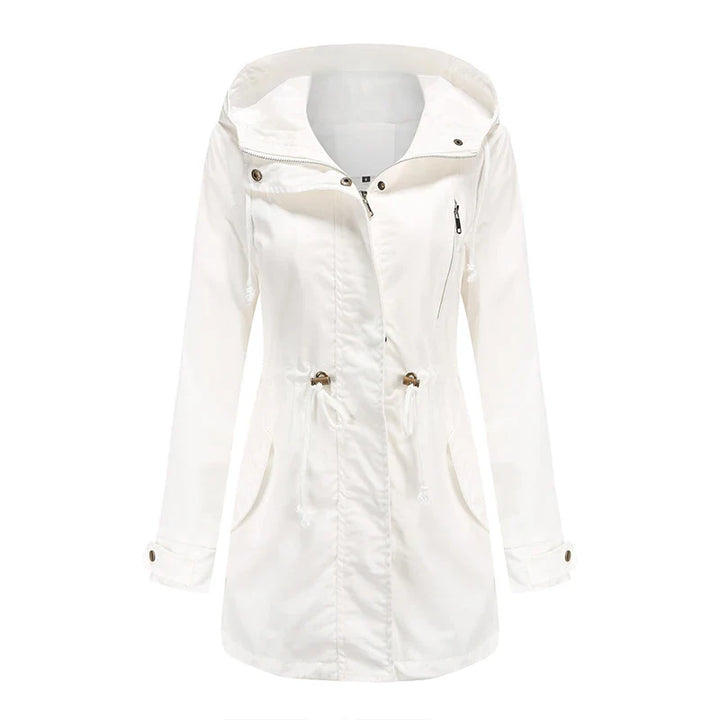 Regenjacke für den Herbst -  Wasserfeste Lange Übergangsjacke mit Kapuze für Damen