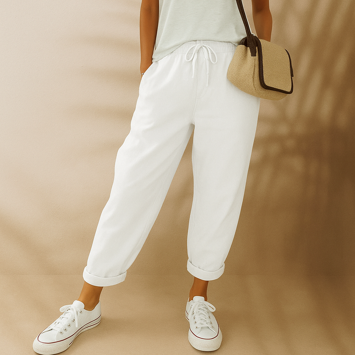 Sommerhose - Bequeme Luftige Leinen-Optik Caprihose