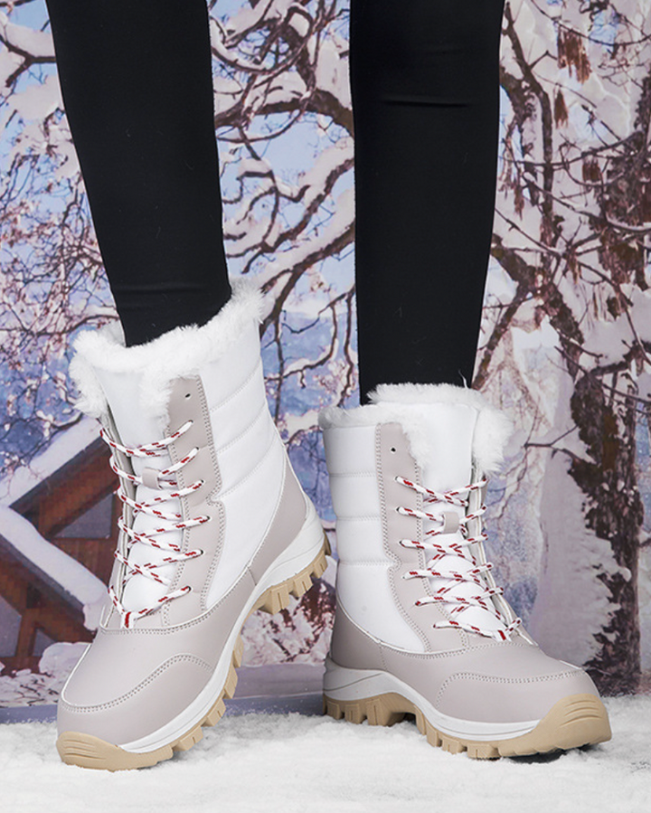 Gefütterte Damen Schneestiefel - Wasserabweisende & Rutschfeste Winterboots mit Schnürung für den Winter