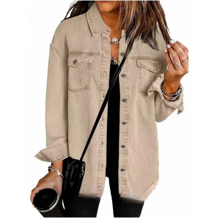Jeansjacke für das ganze Jahr - Oversized Denim Jacke mit Brusttaschen und Knopfleiste für Damen