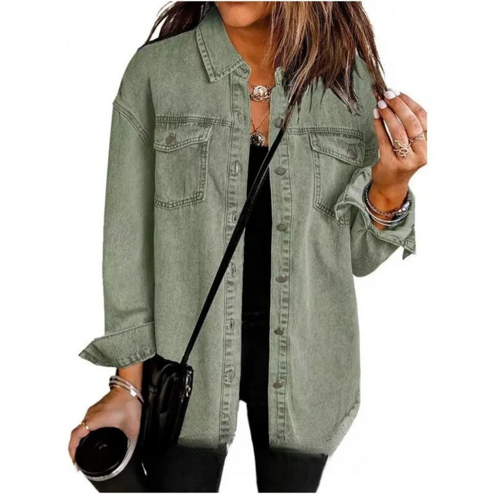 Jeansjacke für das ganze Jahr - Oversized Denim Jacke mit Brusttaschen und Knopfleiste für Damen
