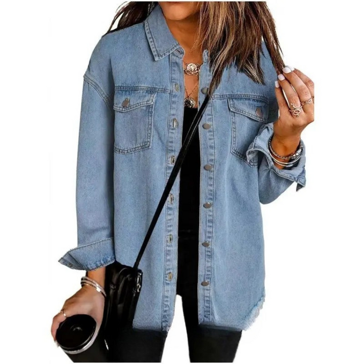 Jeansjacke für das ganze Jahr - Oversized Denim Jacke mit Brusttaschen und Knopfleiste für Damen