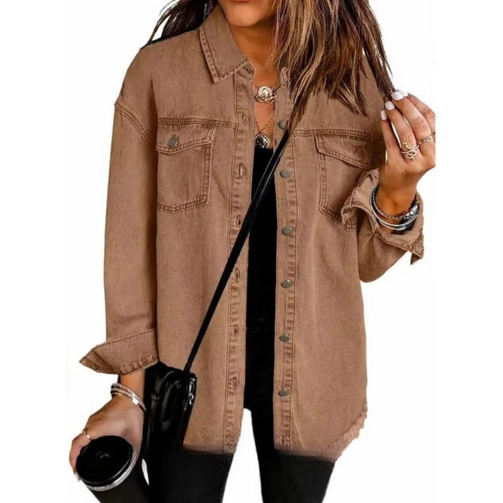 Jeansjacke für das ganze Jahr - Oversized Denim Jacke mit Brusttaschen und Knopfleiste für Damen