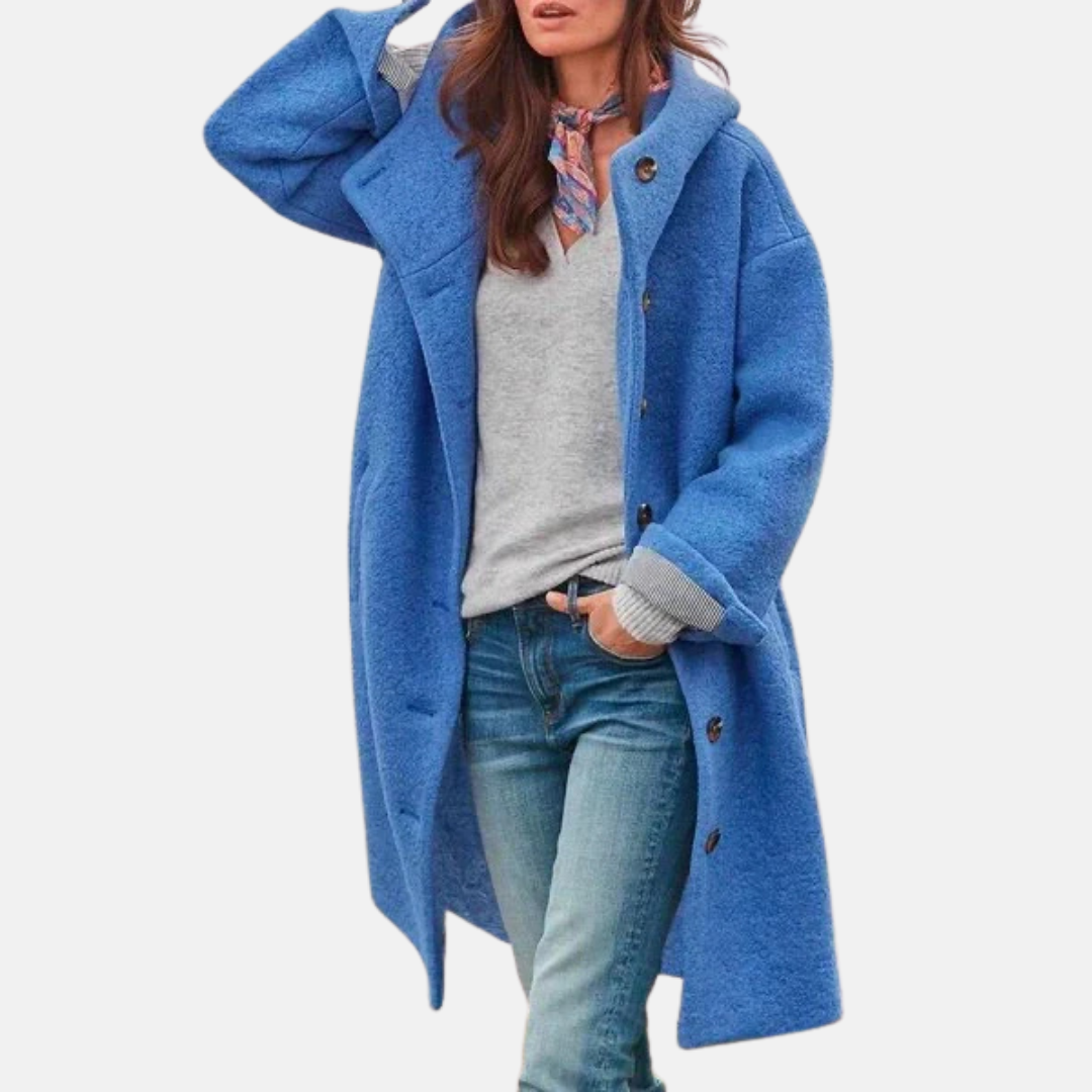 Mantel für Herbst & Winter - Langer Mantel mit Kapuze und Knopfverschluss für Damen