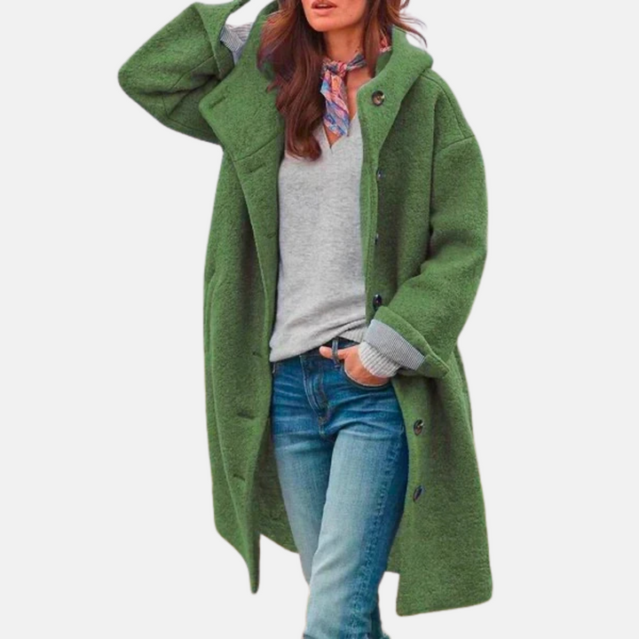 Mantel für Herbst & Winter - Langer Mantel mit Kapuze und Knopfverschluss für Damen