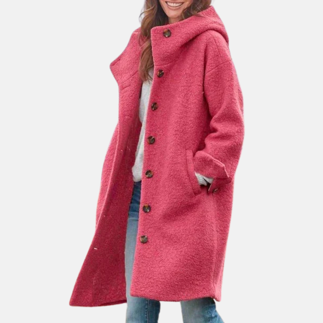 Mantel für Herbst & Winter - Langer Mantel mit Kapuze und Knopfverschluss für Damen