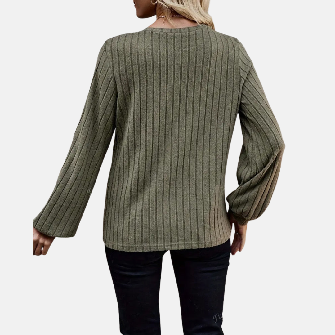 Strickpullover für Herbst & Winter - Rippstrick Sweater mit Leoparden-Details und Rundhals für Damen