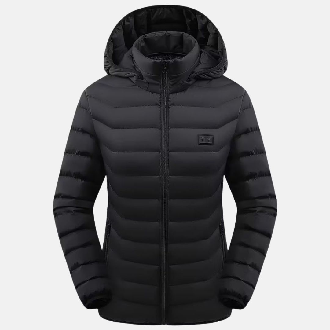 Heizjacke für den Winter - Beheizbare Daunenjacke mit USB-Anschluss und Kapuze für Damen