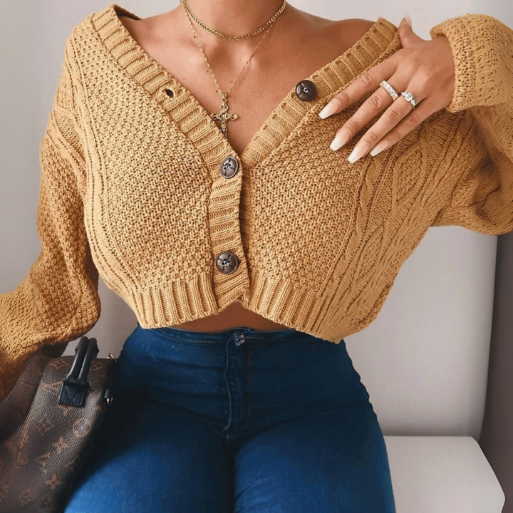 Autri Strickjacke - Cardigan mit gerippten Bündchen und Knopfleiste für Damen