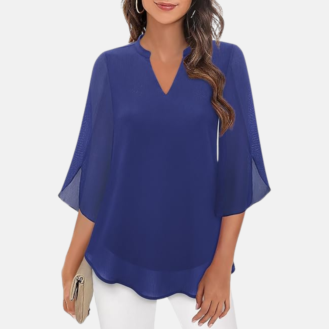 Tunika für Damen - Elegante Bluse mit V-Ausschnitt und 3/4 Ärmeln