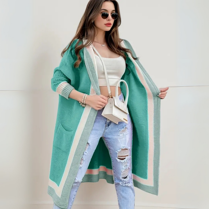 PrimoDossa Strickjacke - Warme Strickjacke mit offener Kapuze und oversized Passform