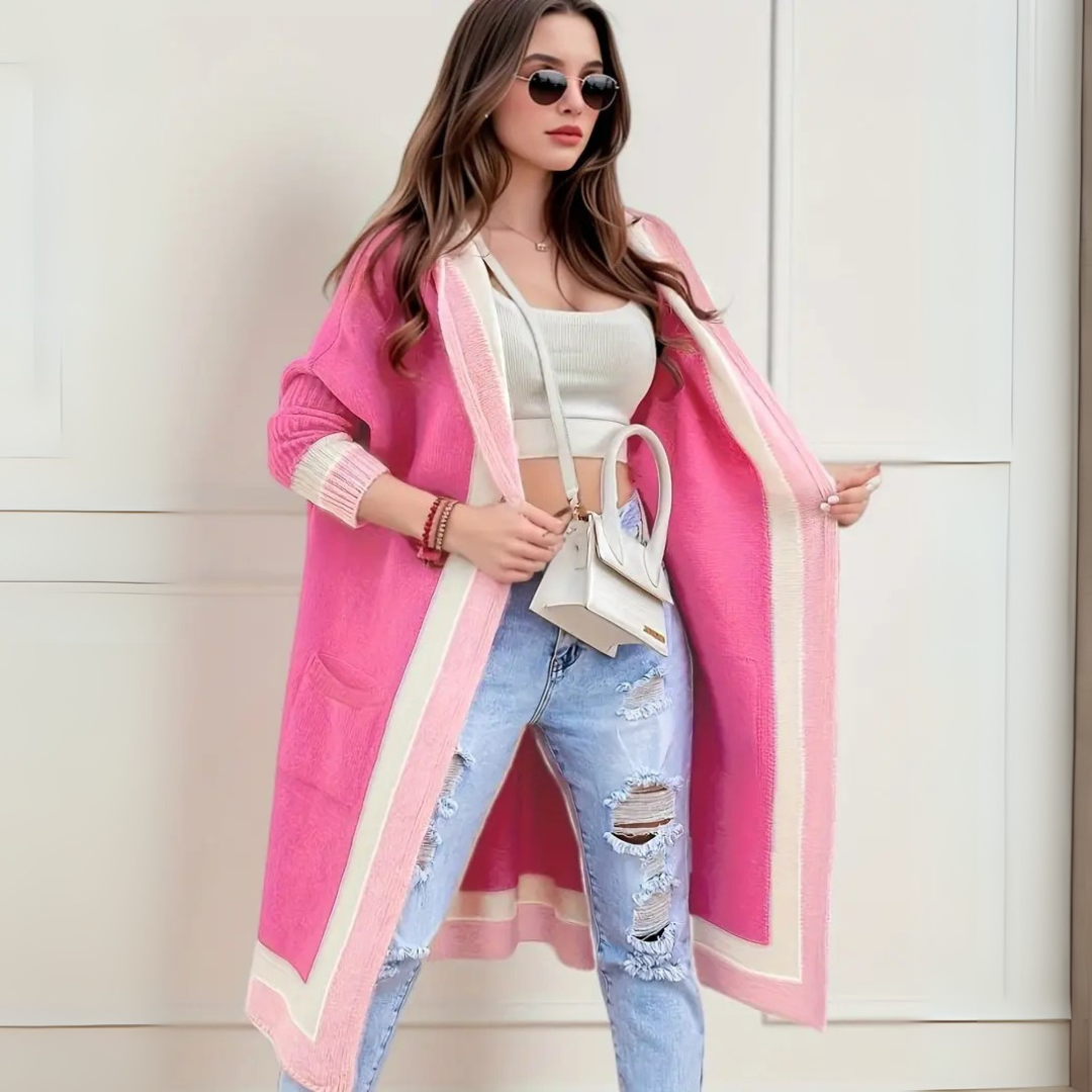 PrimoDossa Strickjacke - Warme Strickjacke mit offener Kapuze und oversized Passform