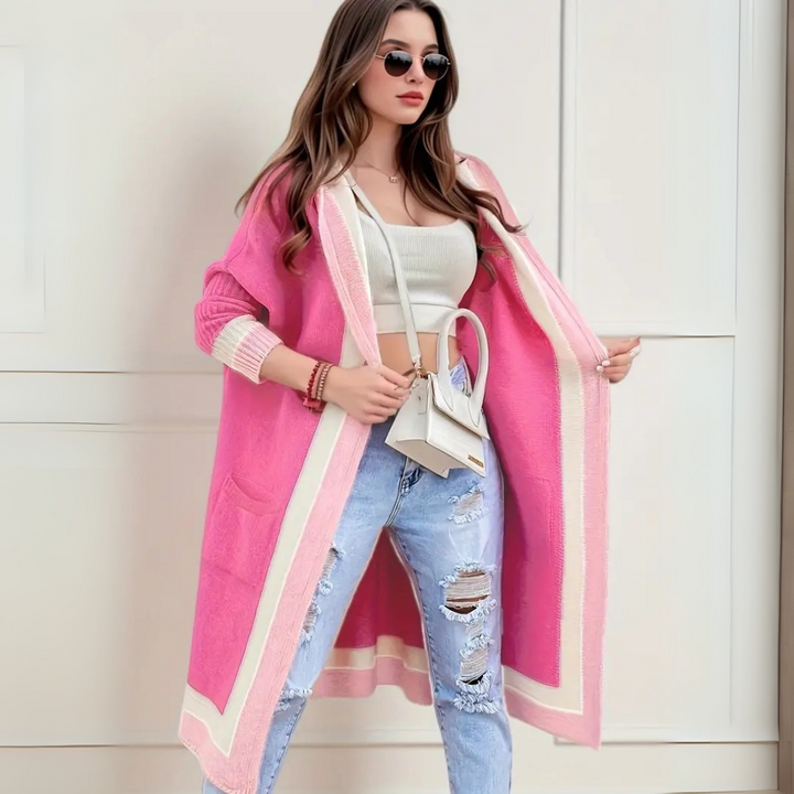 PrimoDossa Strickjacke - Warme Strickjacke mit offener Kapuze und oversized Passform