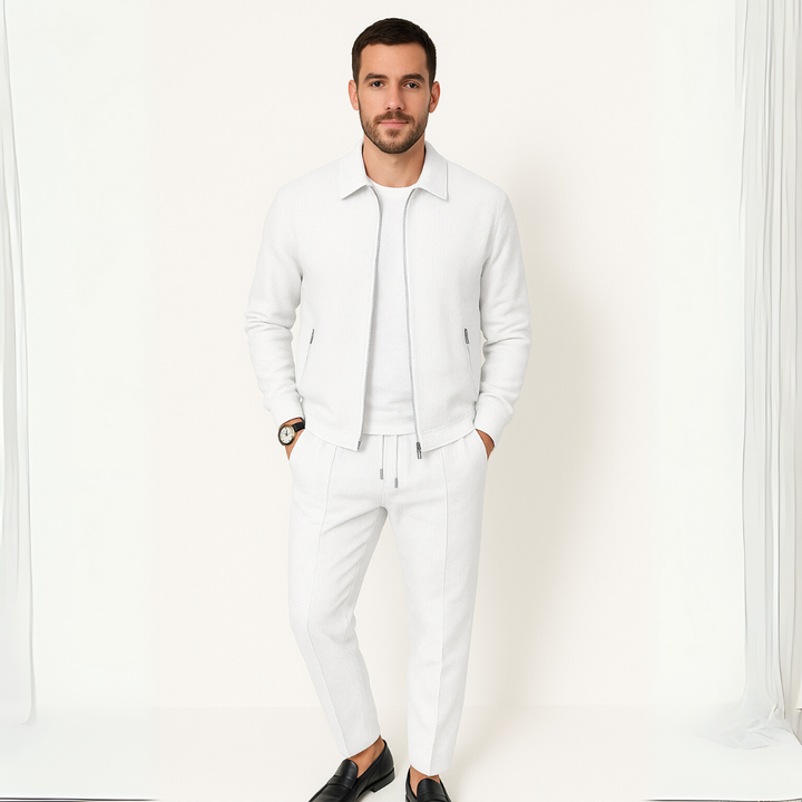 Waffelstrick Zweiteiler  - Premium Jacke mit Hose Set für Herren