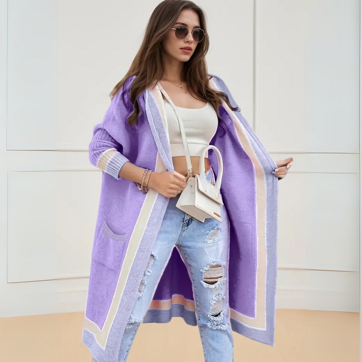 PrimoDossa Strickjacke - Warme Strickjacke mit offener Kapuze und oversized Passform