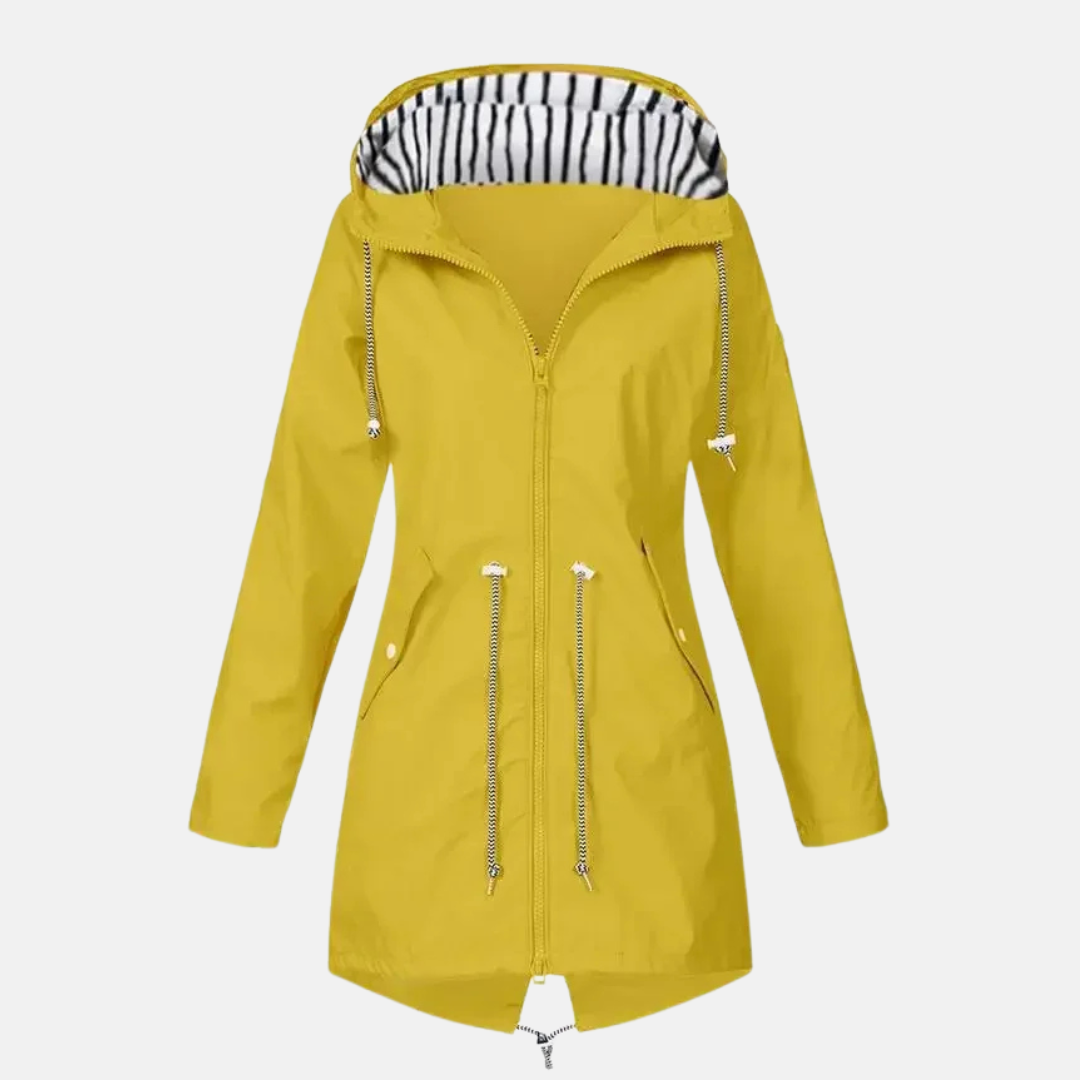 Regenjacke für den Herbst -  Lange Wasserfeste Übergangsjacke mit Kapuze für Damen