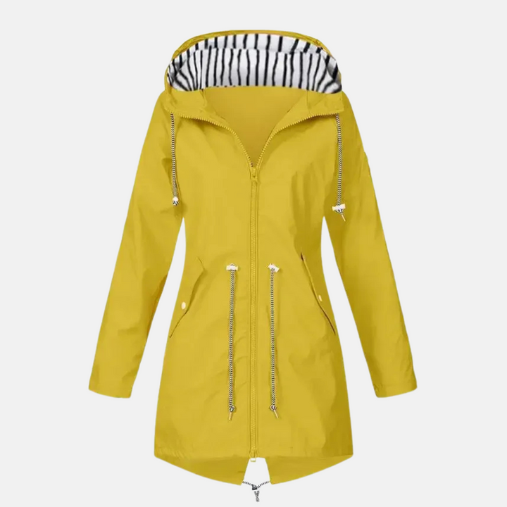 Regenjacke für den Herbst -  Lange Wasserfeste Übergangsjacke mit Kapuze für Damen