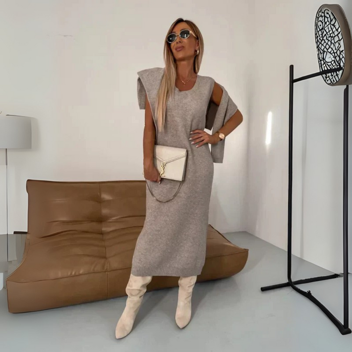 Zweiteiler Strickset für Damen - Eleganter Pullover mit Rollkragen & Midirock - für Herbst/Winter
