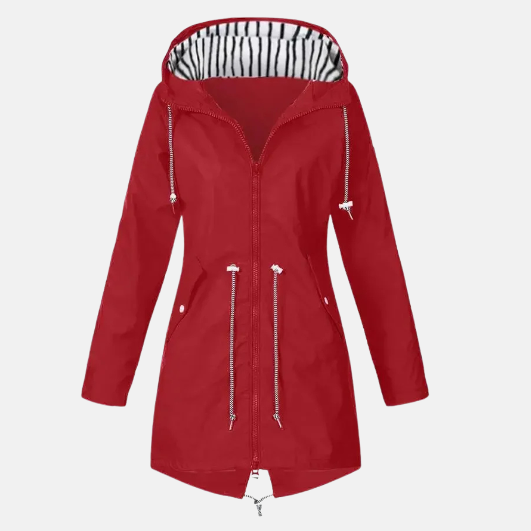 Regenjacke für den Herbst -  Lange Wasserfeste Übergangsjacke mit Kapuze für Damen