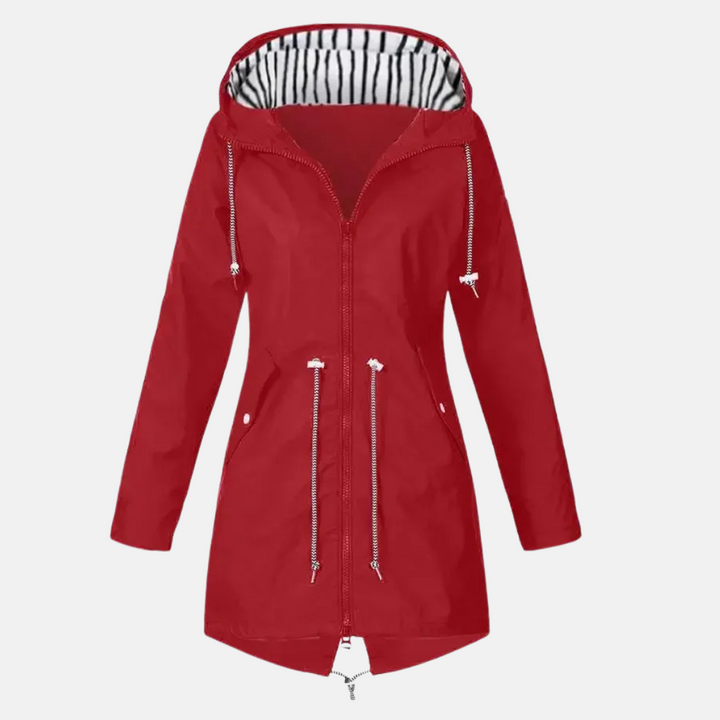 Regenjacke für den Herbst -  Lange Wasserfeste Übergangsjacke mit Kapuze für Damen