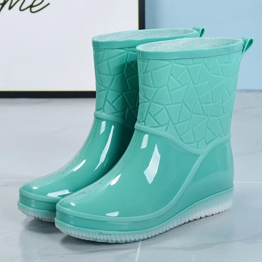 Regenstiefel für den Herbst - Halbhohe Wasserdichte Gummistiefel mit Muster rutschfest für Damen