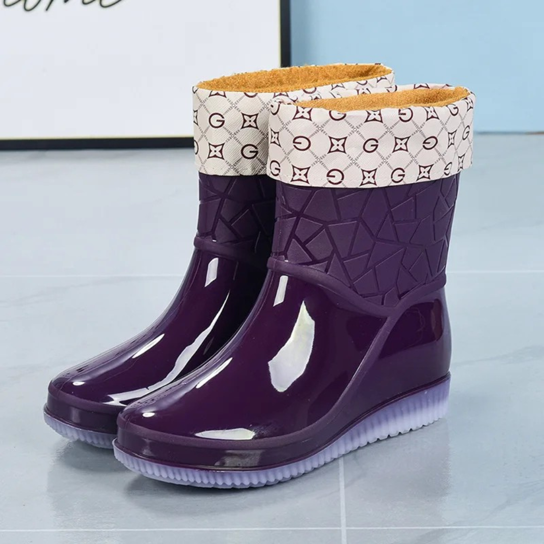 Regenstiefel für den Herbst - Halbhohe Wasserdichte Gummistiefel mit Muster rutschfest für Damen