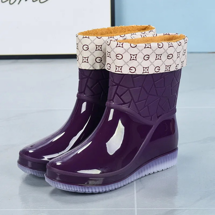 Regenstiefel für den Herbst - Halbhohe Wasserdichte Gummistiefel mit Muster rutschfest für Damen