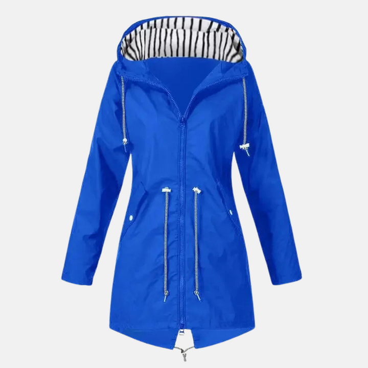 Regenjacke für den Herbst -  Lange Wasserfeste Übergangsjacke mit Kapuze für Damen