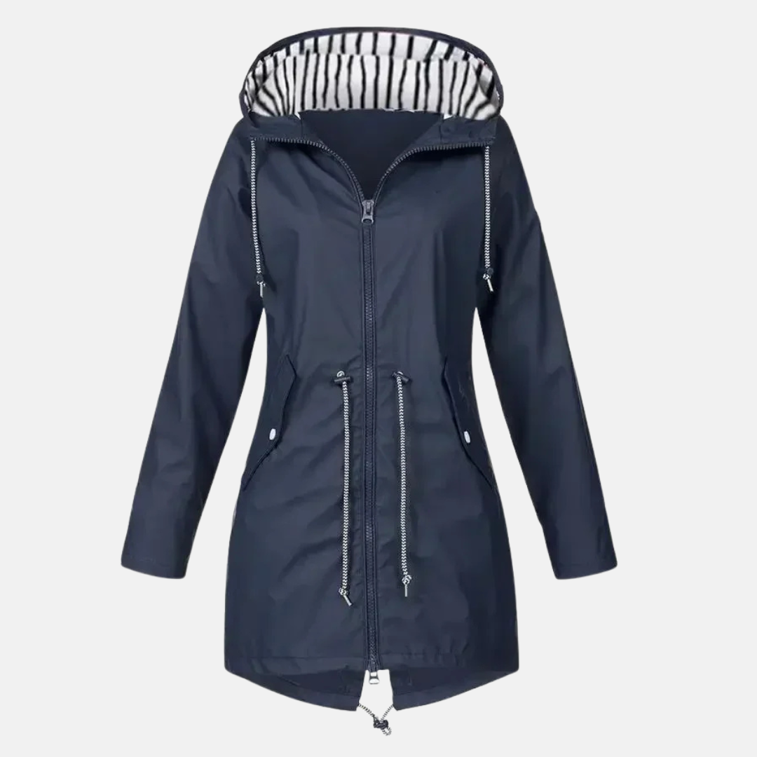 Regenjacke für den Herbst -  Lange Wasserfeste Übergangsjacke mit Kapuze für Damen