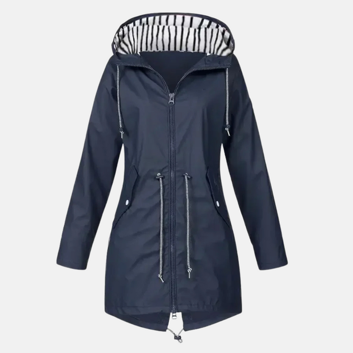 Regenjacke für den Herbst -  Lange Wasserfeste Übergangsjacke mit Kapuze für Damen