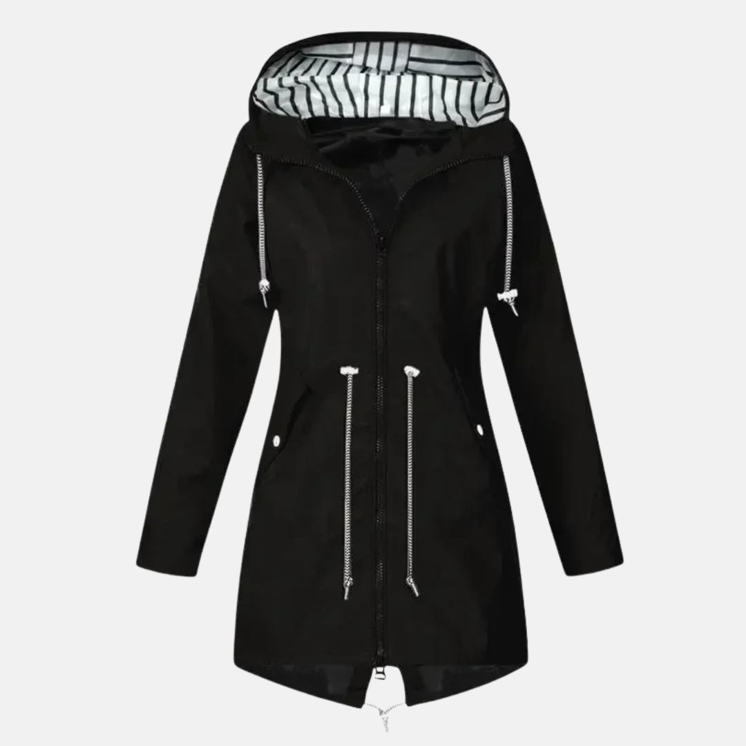Regenjacke für den Herbst -  Lange Wasserfeste Übergangsjacke mit Kapuze für Damen