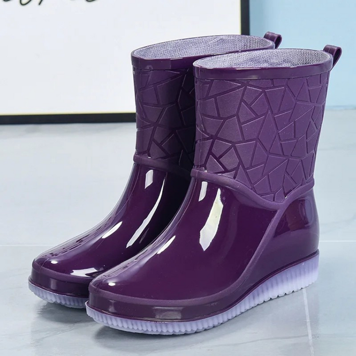 Regenstiefel für den Herbst - Halbhohe Wasserdichte Gummistiefel mit Muster rutschfest für Damen