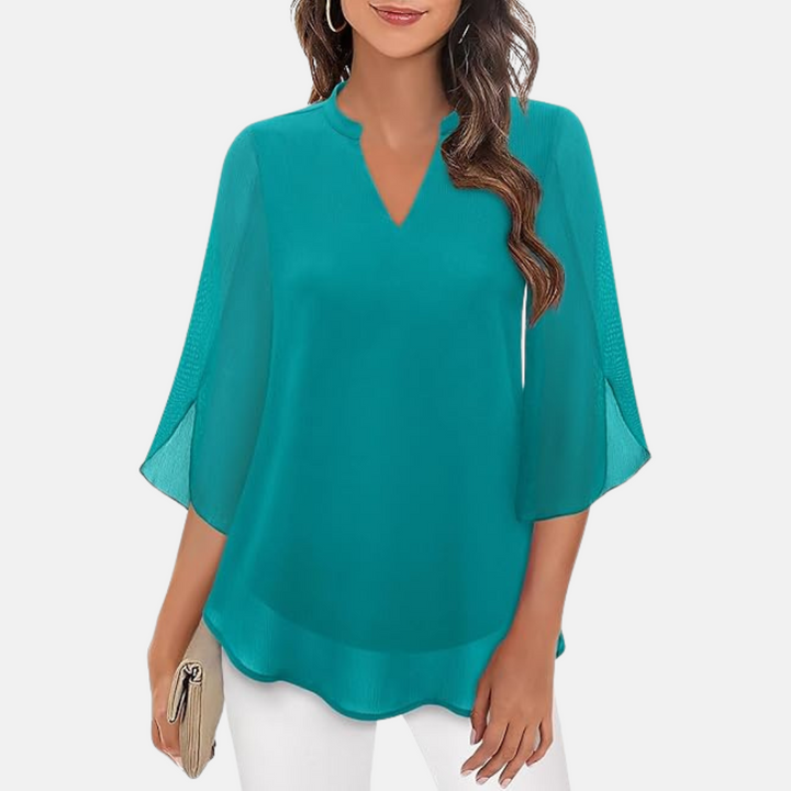 Tunika für Damen - Elegante Bluse mit V-Ausschnitt und 3/4 Ärmeln