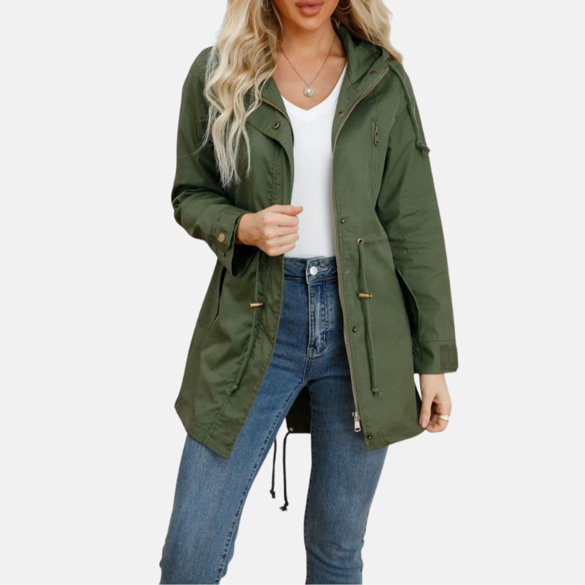 Regenjacke für den Herbst -  Wasserfeste Lange Übergangsjacke mit Kapuze für Damen